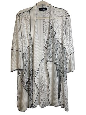 Creation Multi-Print Mesh Burnout Lace Open Front Cardigan Fairy Whimsical XL